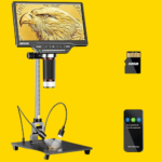 MOYSUWE MDM201 Pro HDMI Digital Microscope 1300x with 7" IPS HD Screen & 10 Inch Bracket, 16MP Ultra-Precise Focusing Coin Soldering Microscope with Metal Stand, TV/Windows/Mac OS Compatible, 32GB