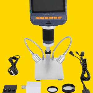DHRUVPRO Andonstar AD106S USB Digital Microscope with 4.3 inch LCD Screen, 200X for Circuit Board Soldering, Coin Microscope Camera with 8 Adjustable LED Lights, Metal Stand, Windows Compatible