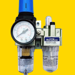 Raja Rubbers 1/4 inch FRL Filter Regulator Lubricator FRL without Metal Guard and with Gauge Air Filter + Regulator + Lubricator